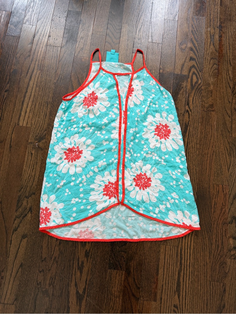 escapada Aqua Floral Top with Coral Trim